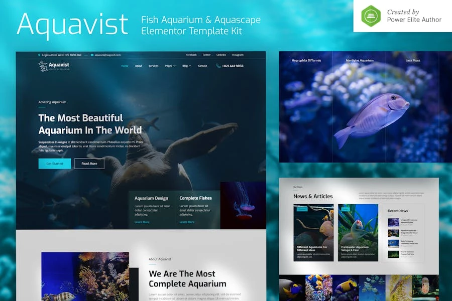 Aquavist — Kit de plantillas Elementor para acuarios de peces y paisajes acuáticos