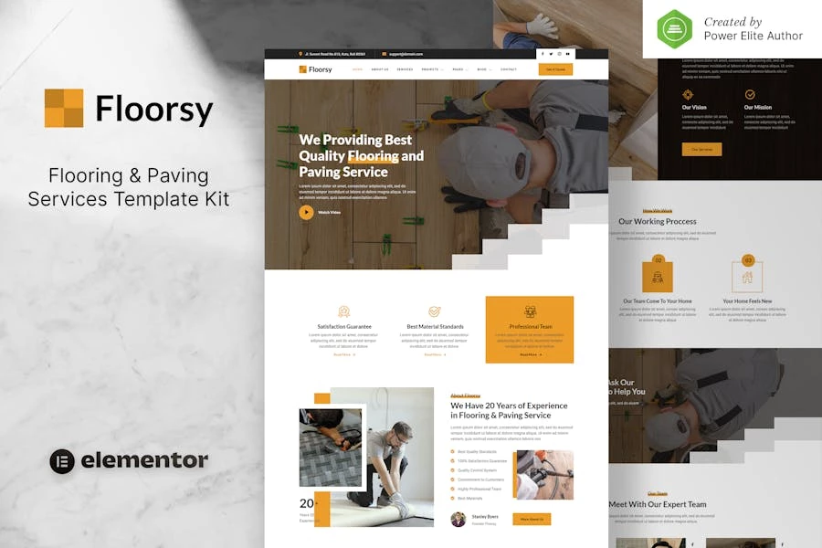 Floorsy — Kit de plantillas Elementor para servicios de pisos y pavimentación