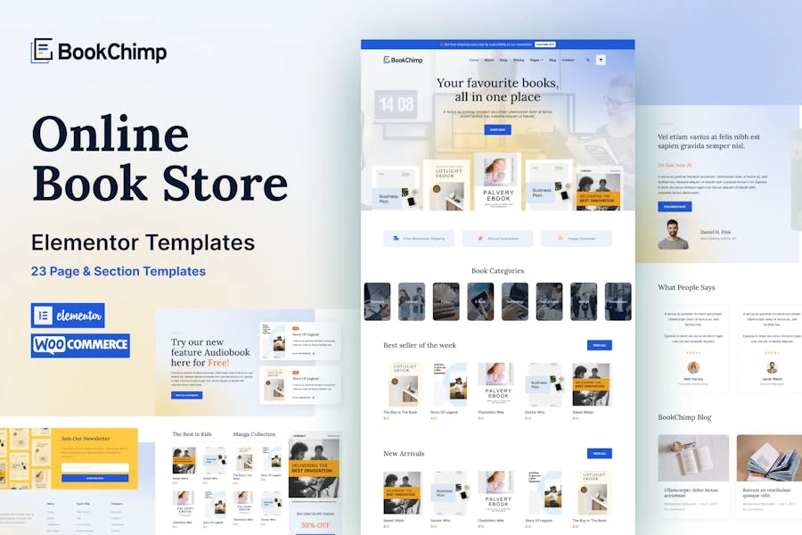 BookChimp – Kit de plantillas Elementor para el sitio web de una librería en línea