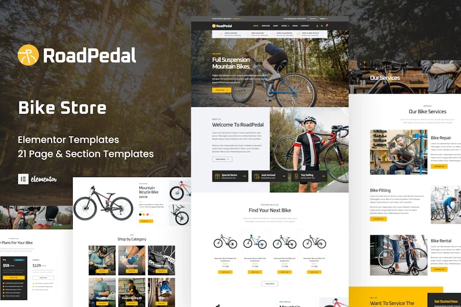 RoadPedal – Kit de plantillas Elementor para tienda de bicicletas