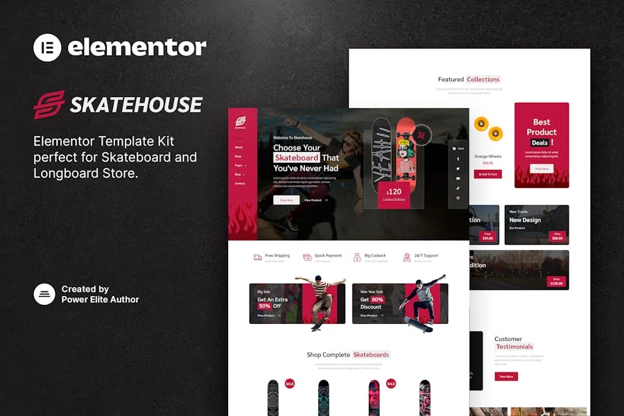 Skatehouse – Template Kit Elementor para tienda de skateboard y deportes extremos