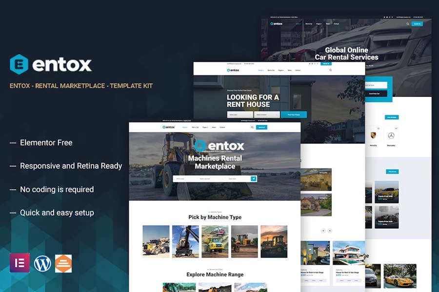 Entox – Template Kit Elementor para el mercado de alquiler de coches