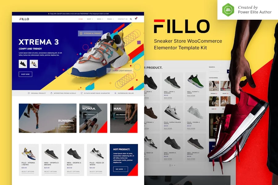 Fillo — Kit de plantillas Elementor de WooCommerce para tienda de zapatos y zapatillas
