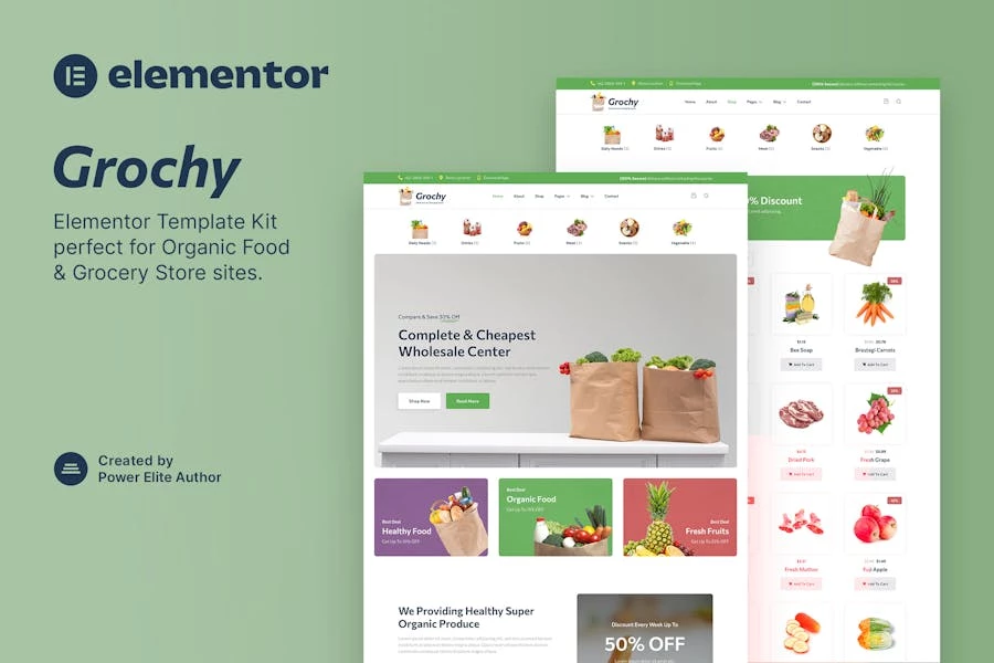 Grochy – Template Kit Elementor para tienda de alimentos orgánicos y abarrotes
