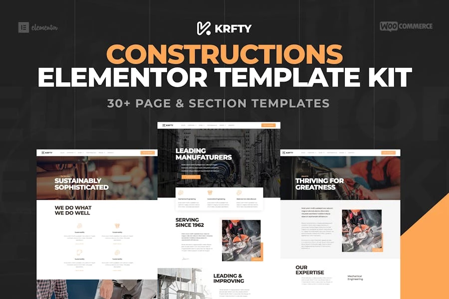 KRAFTY – Kit de plantillas Elementor para la construcción y la industria