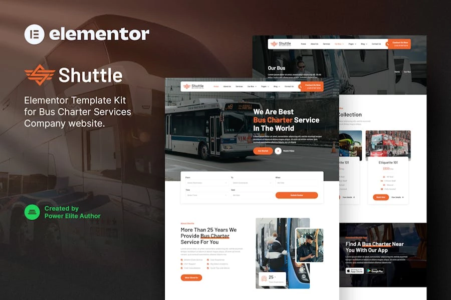 Shuttle – Template Kit Elementor para empresas de transporte y servicios de alquiler de