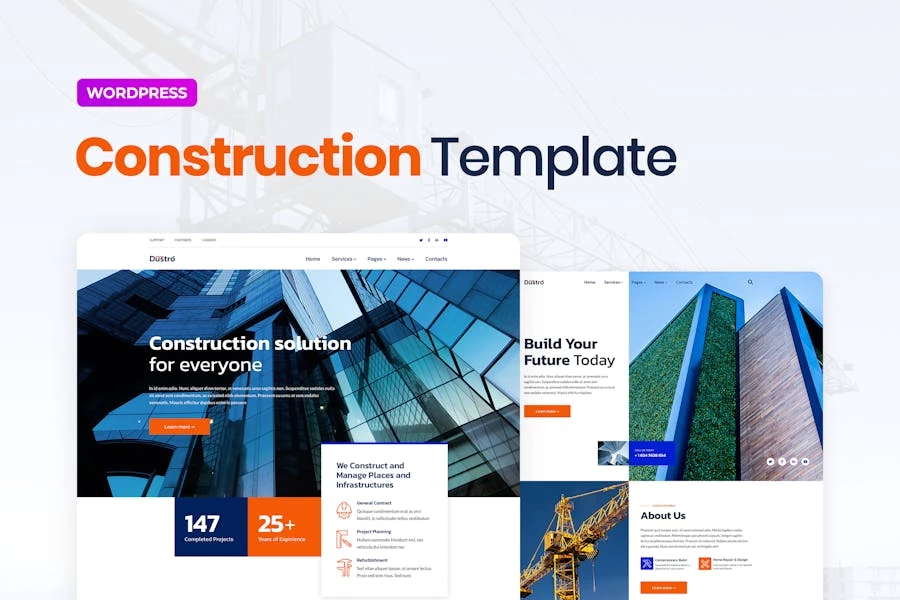 Dustro — Template Kit Elementor para empresas de construcción