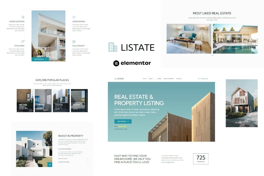 Listate – Template Kit Elementor de bienes raíces y listados de propiedades