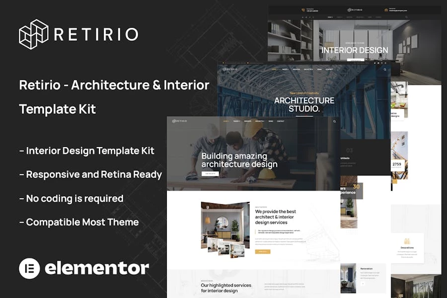 Retirio – Template Kit Elementor para arquitectura e interiores