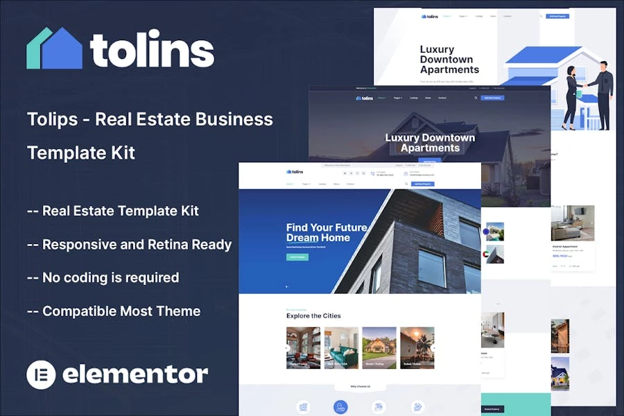 Tolips – Kit de plantillas Elementor para negocios inmobiliarios