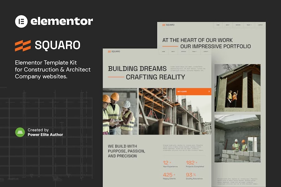 Squaro — Kit de plantillas Elementor para arquitectos y construcciones modernas