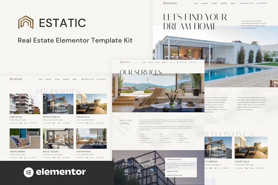 Estatic – Template Kit Elementor de bienes raíces