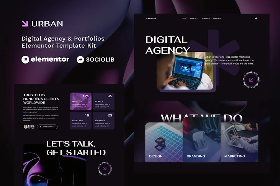 Template Kit Elementor para Agencia y portafolios digitales de Urban – Dark
