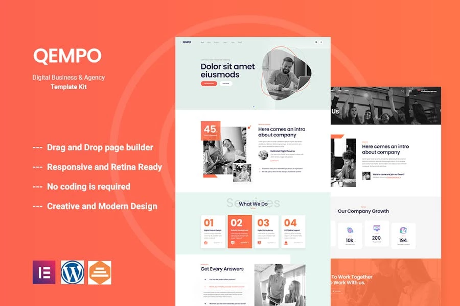 Qempo – Template Kit Elementor para Agencia de servicios digitales