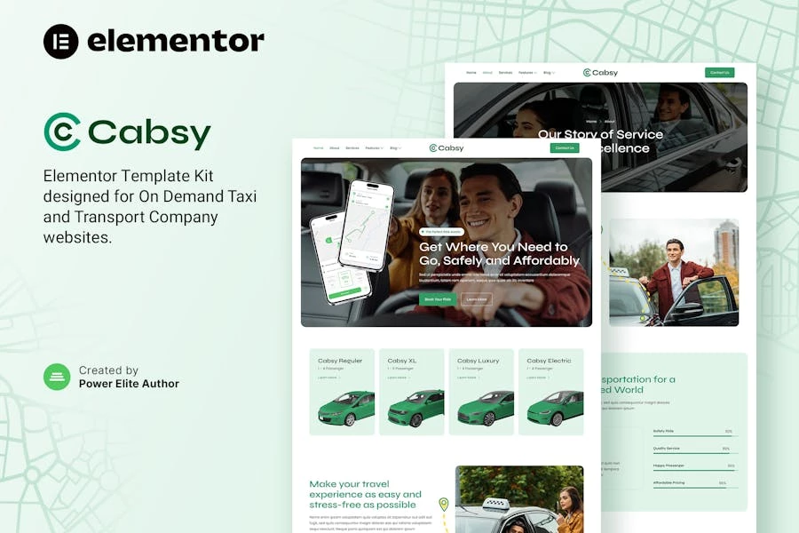 Cabsy – Kit de plantillas Elementor para empresas de transporte y taxis bajo demanda