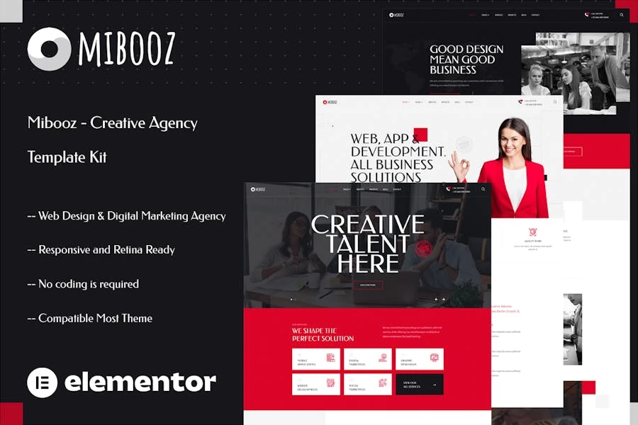 Mibooz – Kit de plantillas Elementor para Agencia Creativa