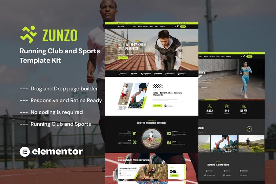 Zunzo – Kit de plantillas Elementor Pro para clubes de atletismo y deportes