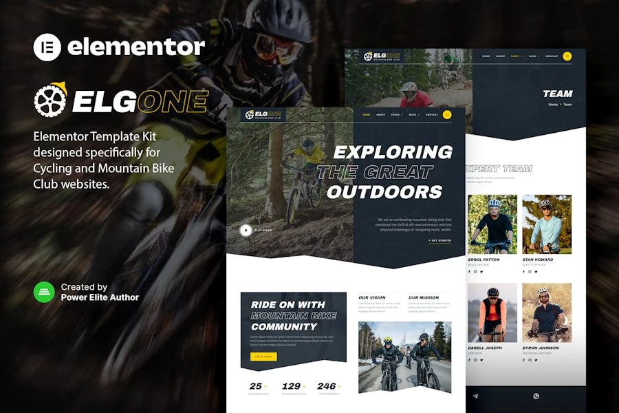 Elgone — Template Kit Elementor para clubes de ciclismo y bicicleta de montaña