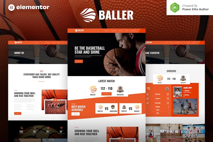Baller – Template Kit Elementor para equipo de baloncesto y club deportivo