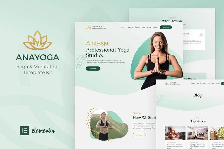 Anayoga – Template Kit Elementor para profesor de yoga y estudio