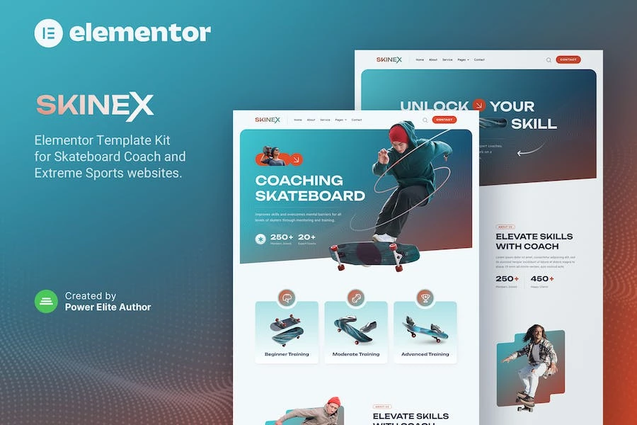 Skinex — Template Kit Elementor para entrenadores y clases de skate