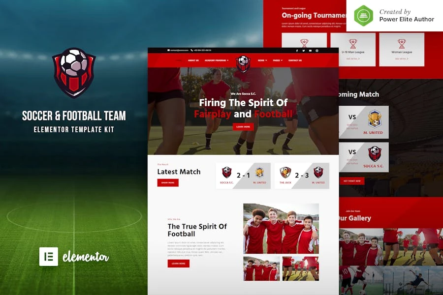 Socca – Template Kit Elementor para equipo de fútbol y club deportivo