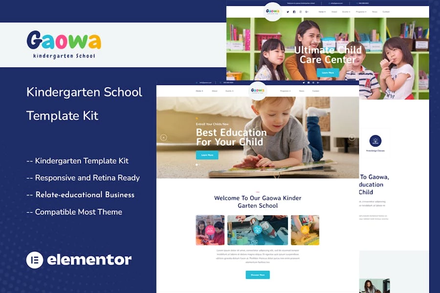 Gaowa – Template Kit Elementor para escuelas de jardín de infantes