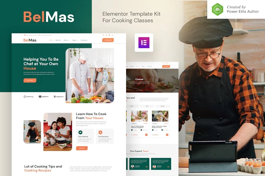 BelMas — Kit de plantillas Elementor para clases y talleres de cocina en línea