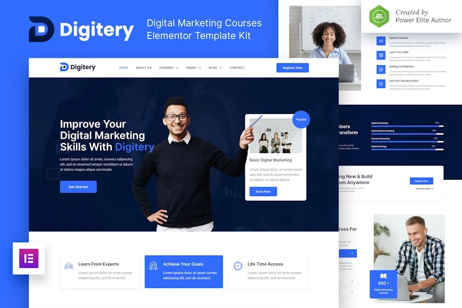 Digitery — Kit de plantillas Elementor para cursos de marketing digital