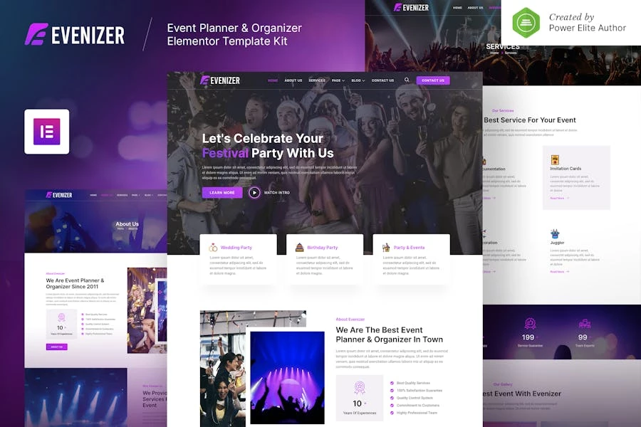 Evenizer – Template Kit Elementor para planificador y organizador de eventos
