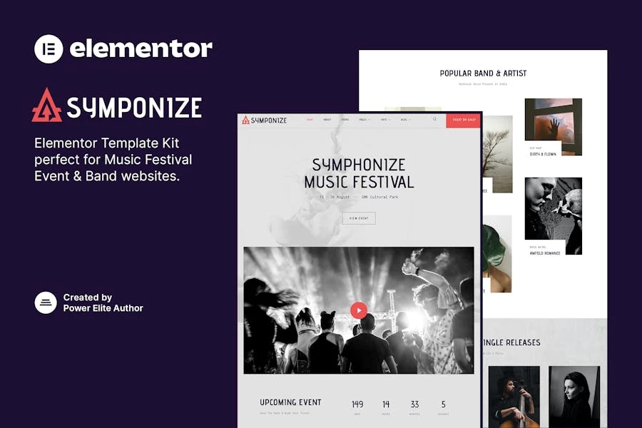 Symphonize – Template Kit de Elementor de banda y evento de festival de música