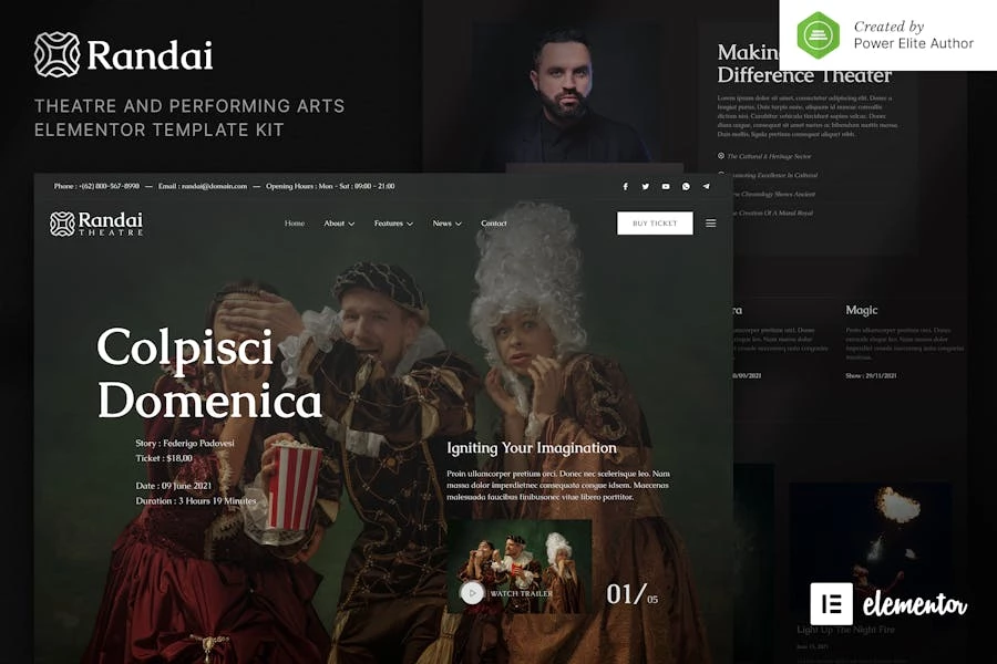 Randai – Template Kit Elementor de entretenimiento teatral y artes escénicas