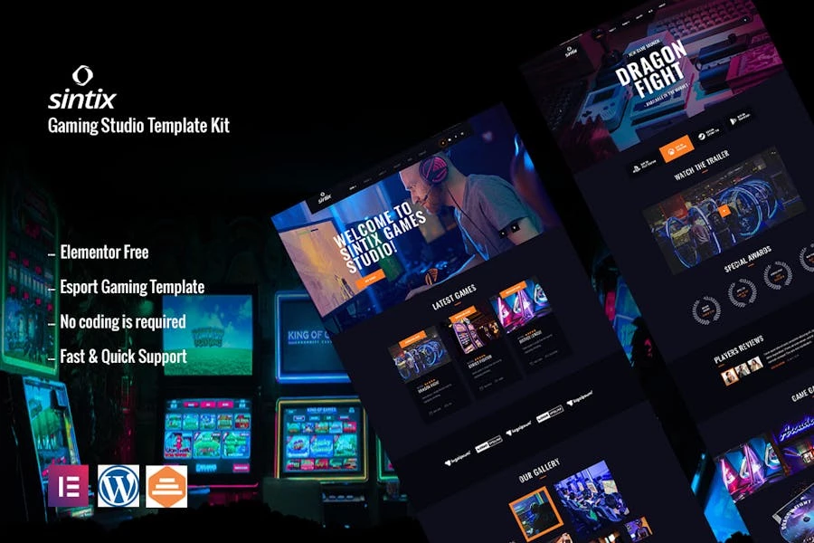 Sintix – Template Kit de Elementor para estudio de juegos