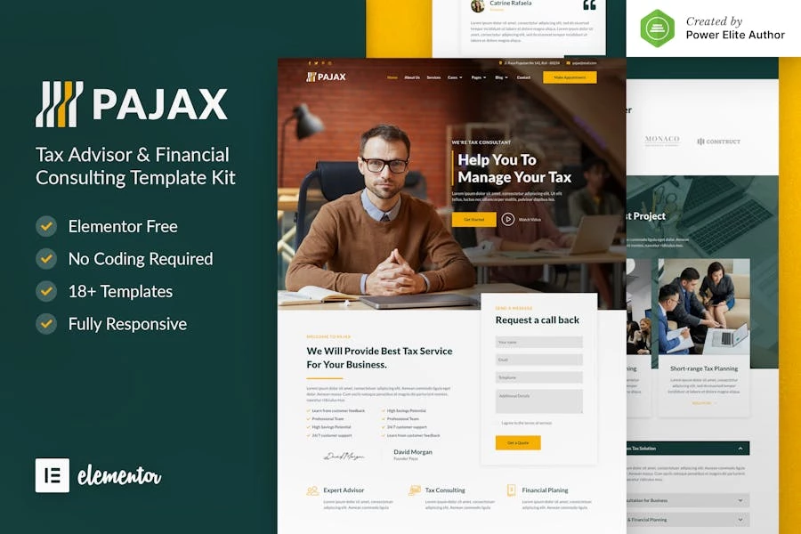 Pajax – Template Kit Elementor para asesores fiscales y consultoría financiera