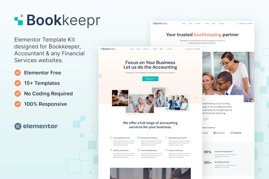 BookKeepr — Template Kit Elementor para servicios de teneduría de libros y contabilidad