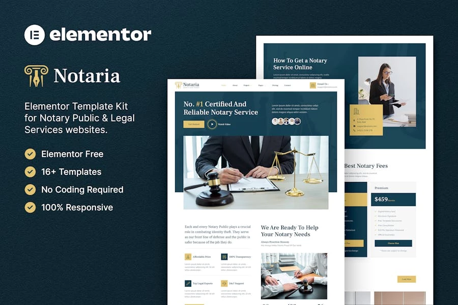 Notaria — Template Kit de Elementor para servicios legales y de notaría pública