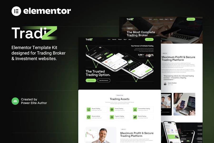 Tradiz — Kit de plantillas para corredores comerciales y elementos de inversión