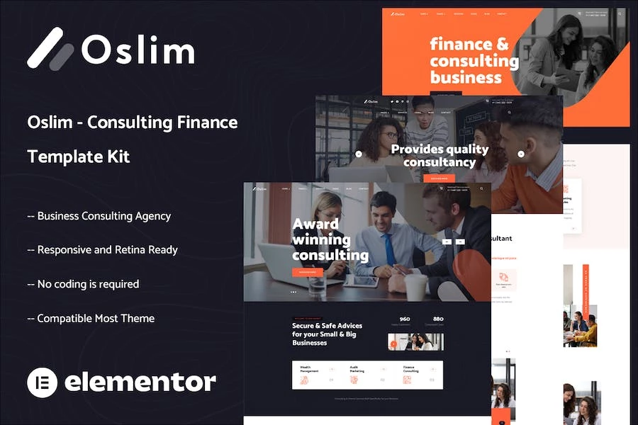 Oslim – Kit de plantillas Elementor para consultoría financiera