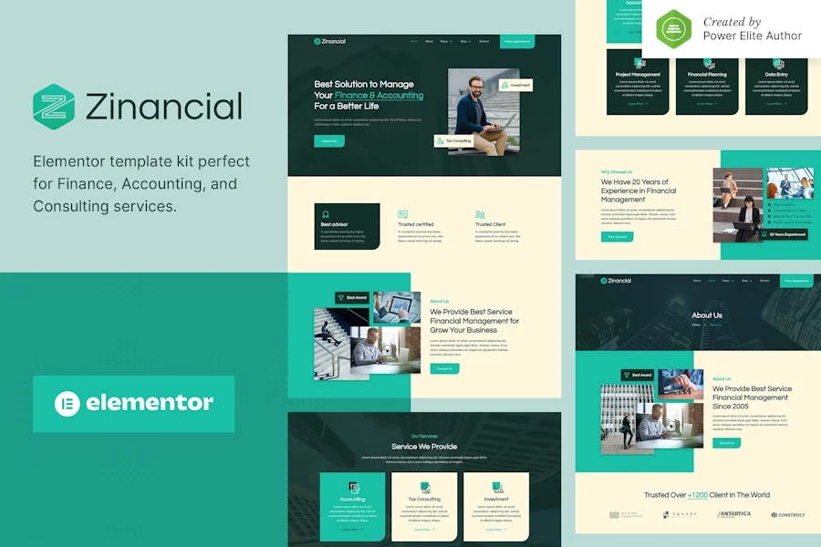 Zinancial — Kit de plantillas Elementor de servicios financieros y contables