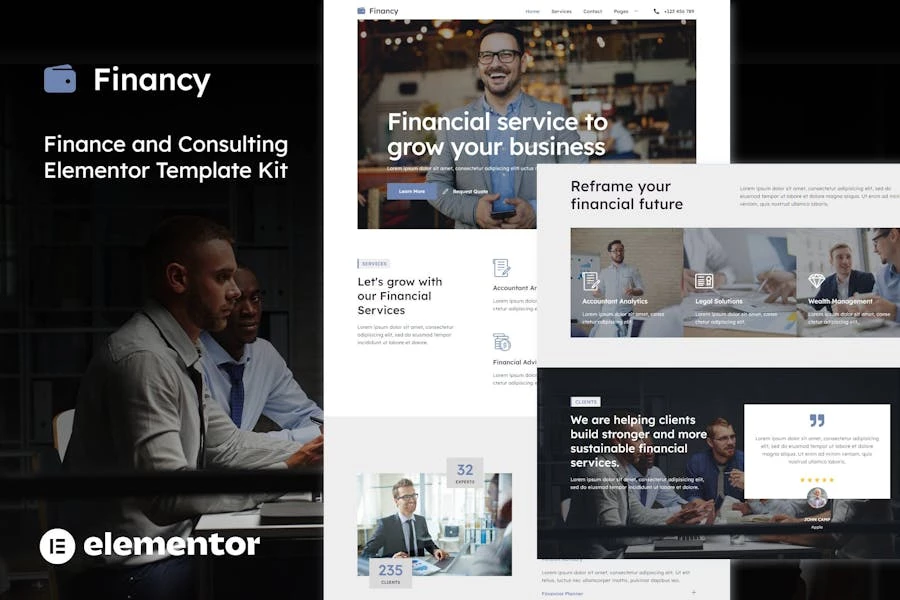 Financy – Template Kit Elementor de finanzas y consultoría