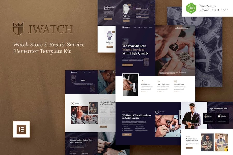 jWatch — Kit de plantillas Elementor para tiendas y servicios de reparación de relojes
