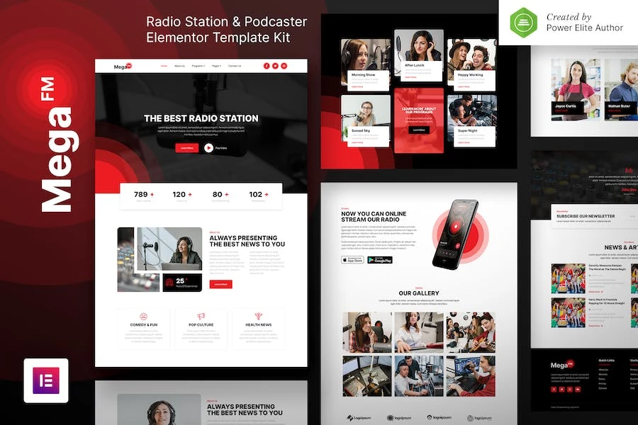 MegaFM – Template Kit Elementor para estaciones de radio y podcaster