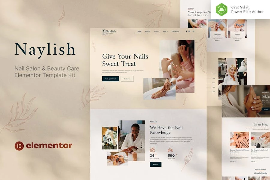 Naylish — Kit de plantillas Elementor para salón de uñas y cuidados de belleza