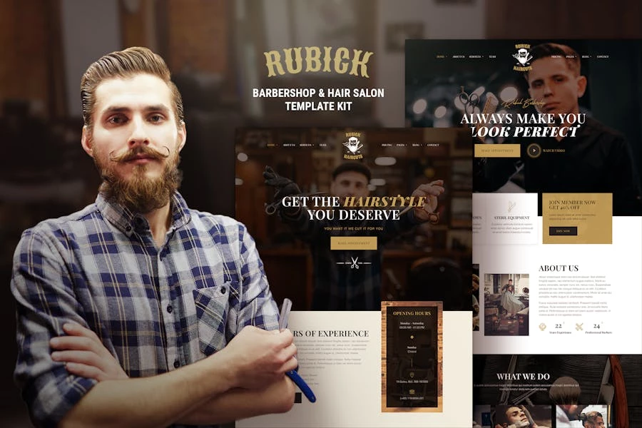 Rubick – Kit de plantillas Elementor para barbería y peluquería