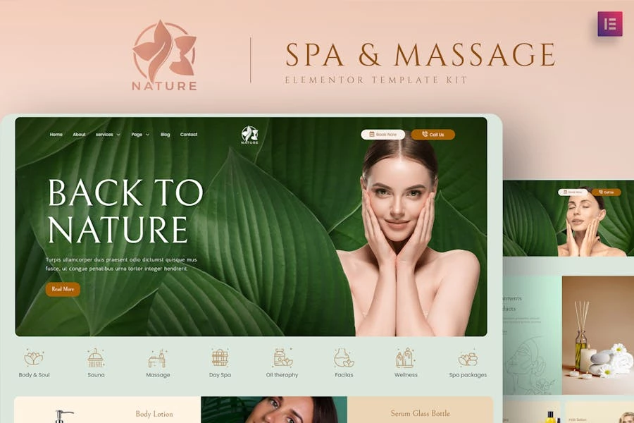 Nature – Template Kit Elementor para spa y masaje