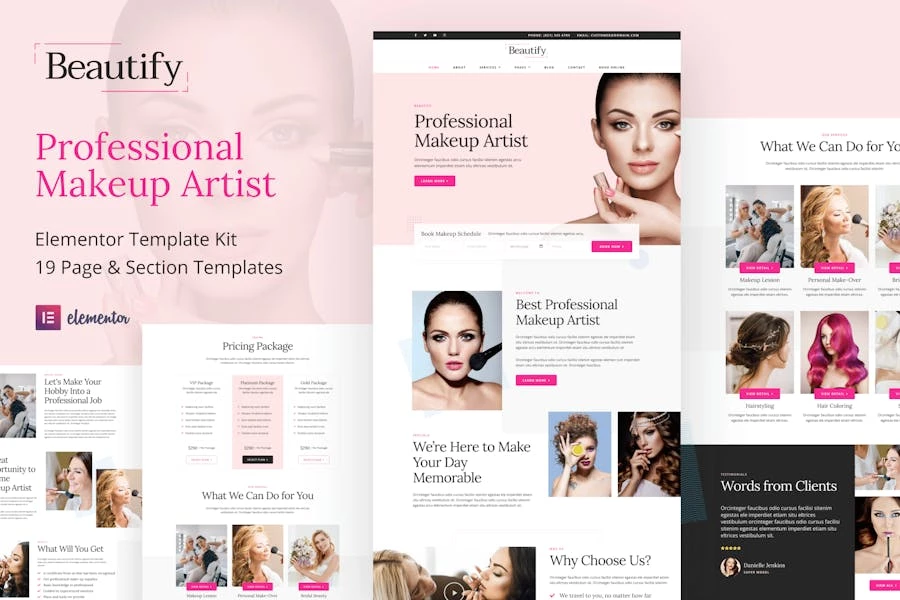 Beautify – Template Kit Elementor para maquilladores y estilistas