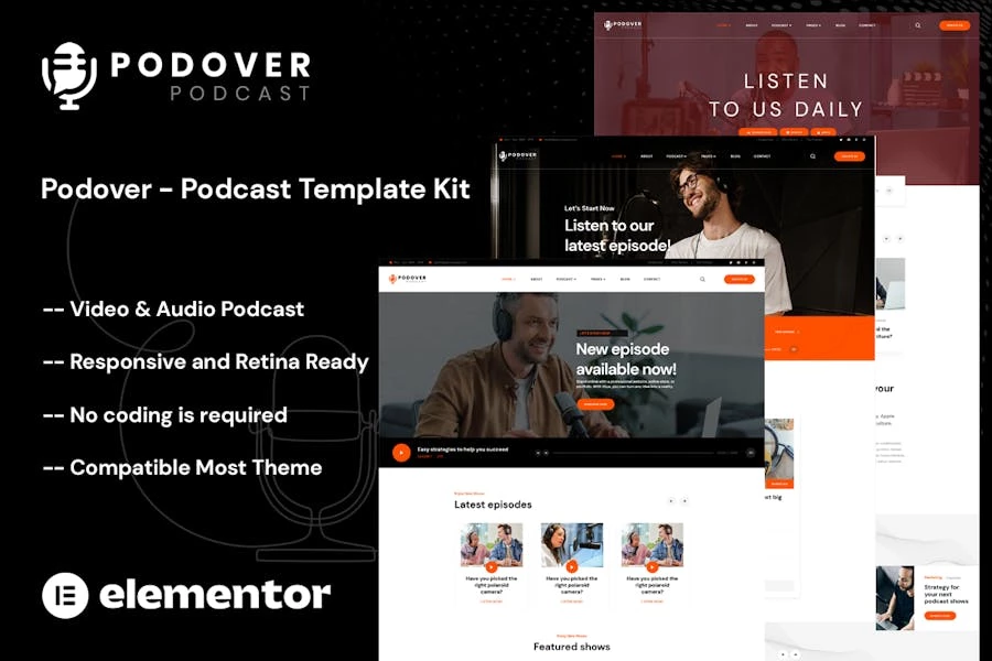 Podover – Kit de plantillas Elementor de podcast