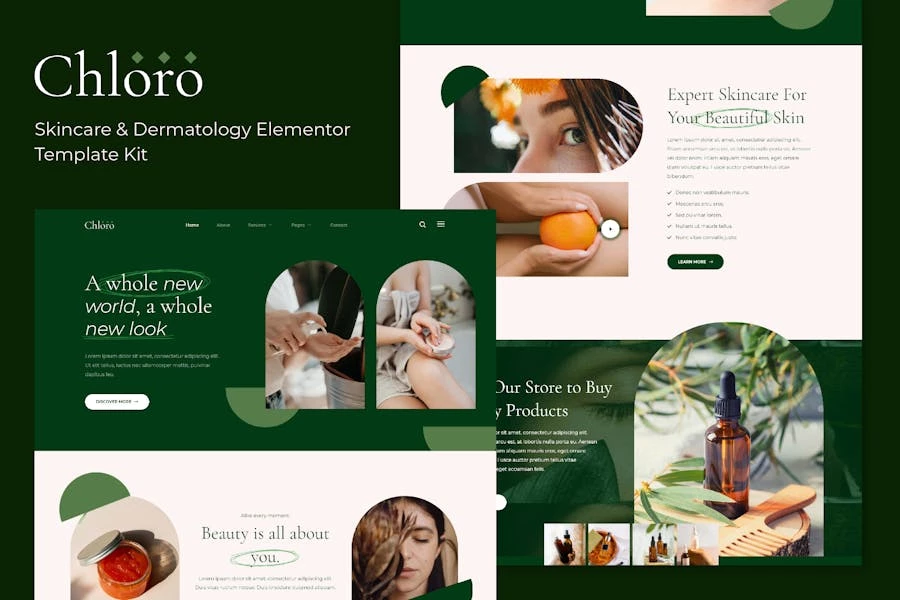 Chloro – Template Kit Elementor para cuidado de la piel y dermatología