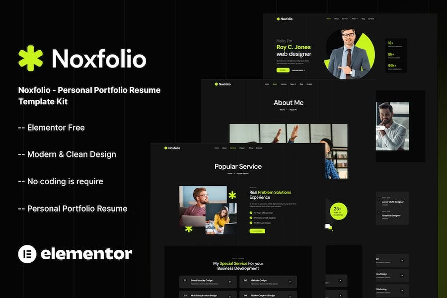 Noxfolio – Kit de plantillas Elementor para currículum vitae para portafolio personal