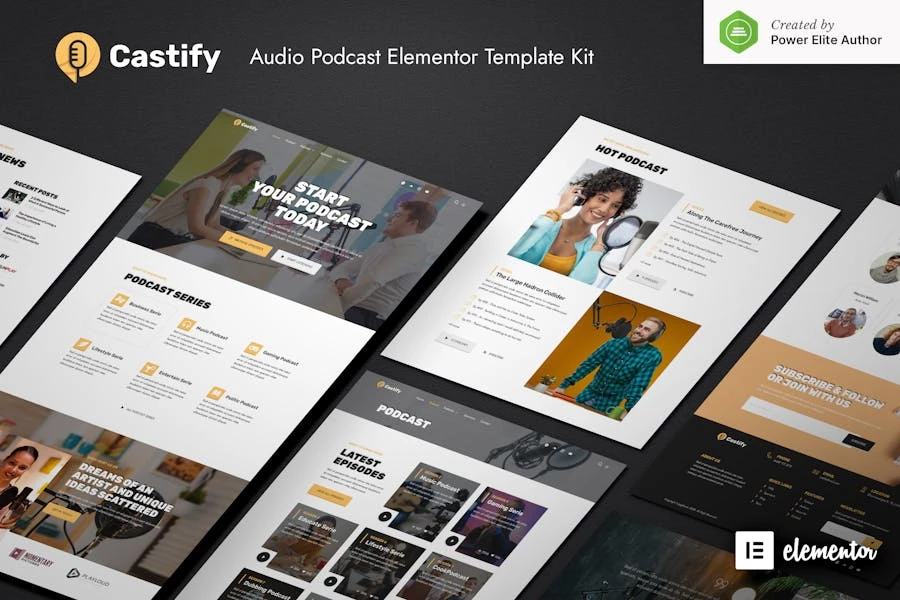 Castify — Kit de plantillas Elementor para podcasts de audio